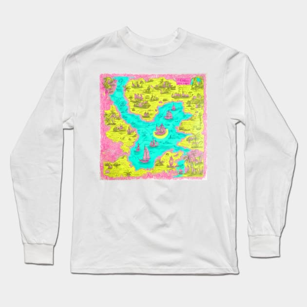 Hand -drawn old treasure map Long Sleeve T-Shirt by SophieClimaArt